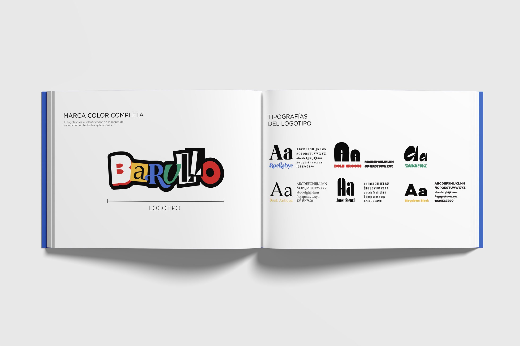 Barullo — página del brandbook con el logotipo y sus tipografías