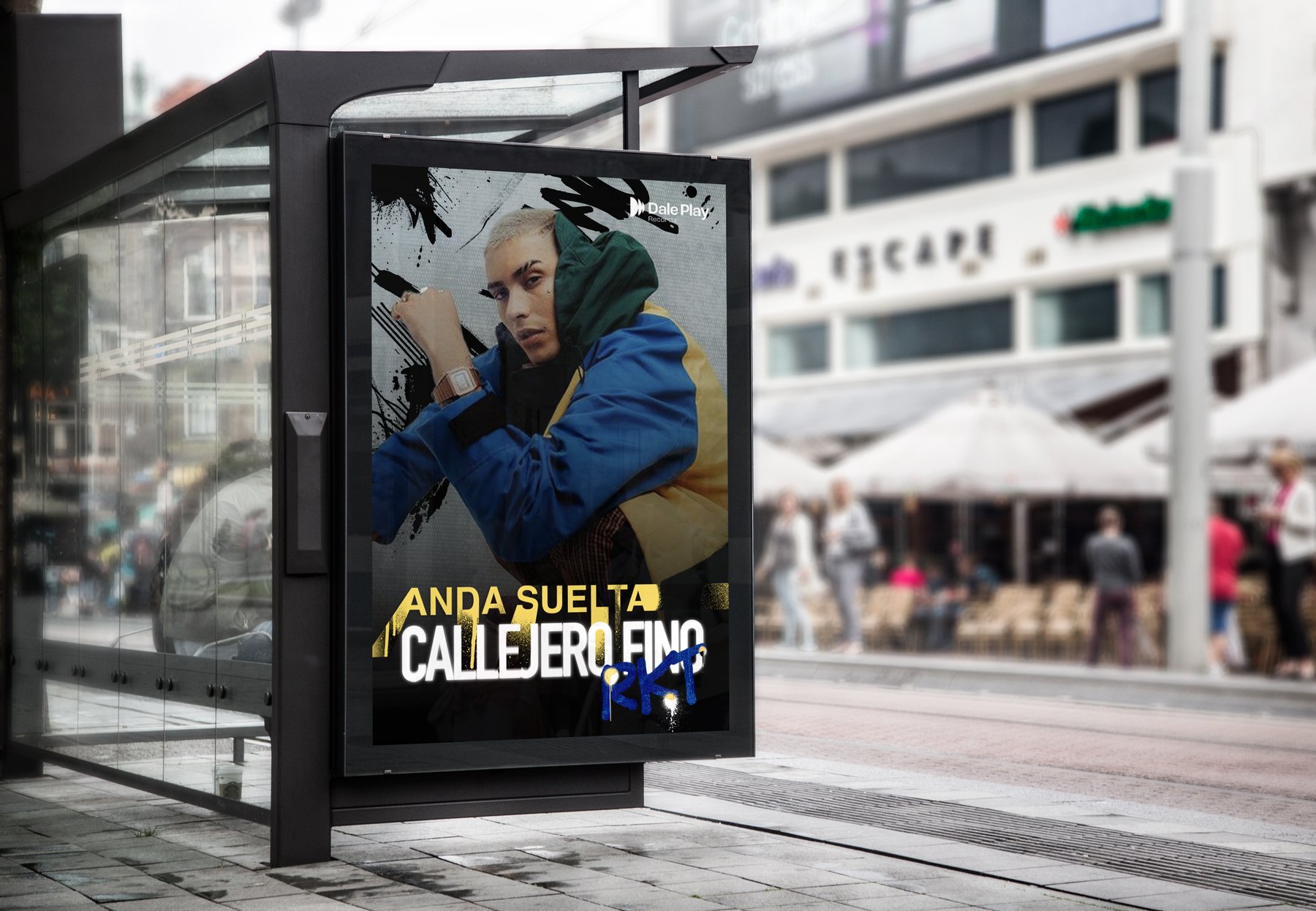 Callejero Fino — mockup en parada de colectivo