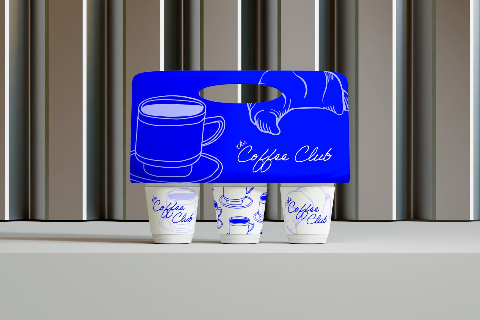 The Coffee Club — render de portavasos con la marca aplicada