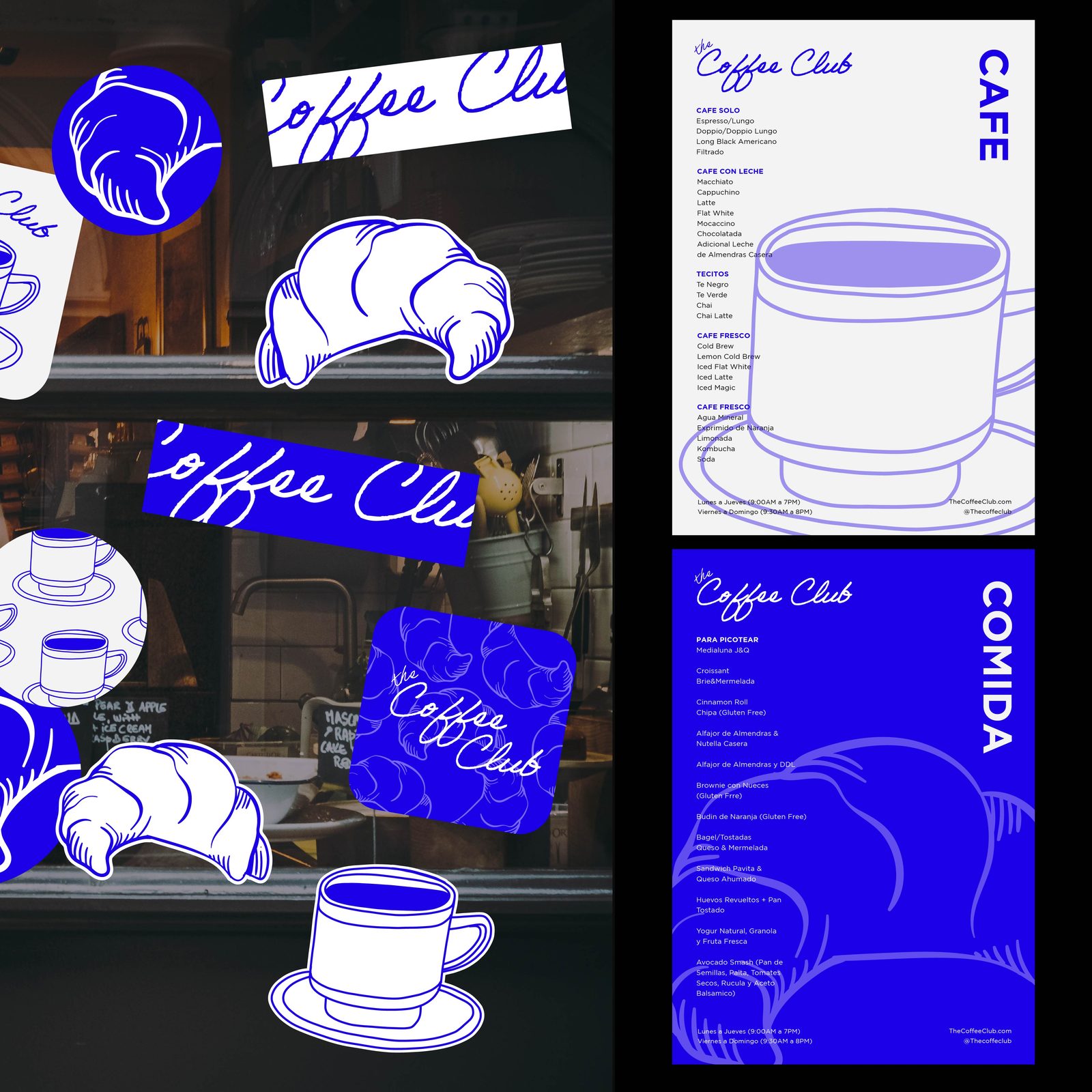 The Coffee Club — stickers y menú de café y comida