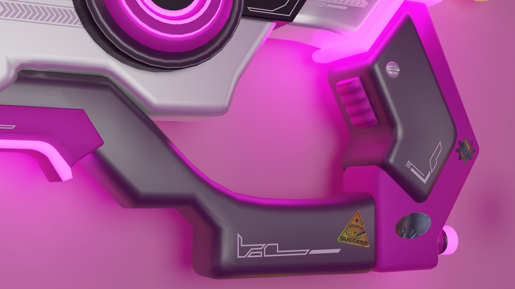 Pistola Cyberpunk — detalle de la empuñadura