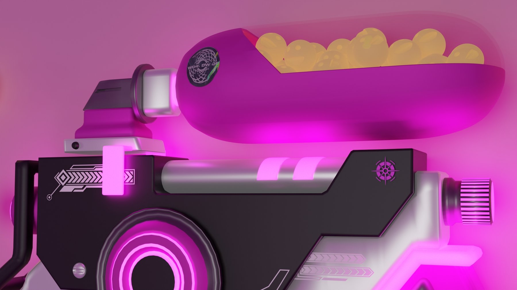 Pistola Cyberpunk — detalle del cargador de municiones